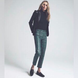 Anthropologie Emerald Metallic Straight-Leg Jeans